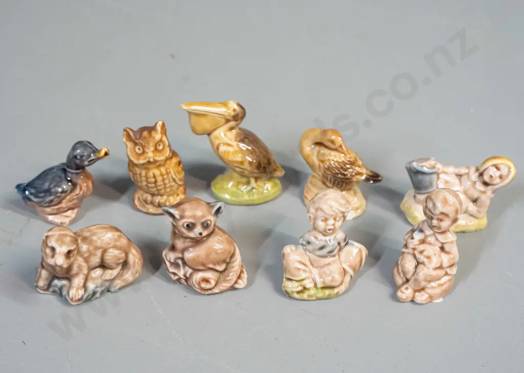 9 assorted Wade whimsies, all marked Wade - ducks, owl, otter, pelican, one duck with small chip in base Image 1++