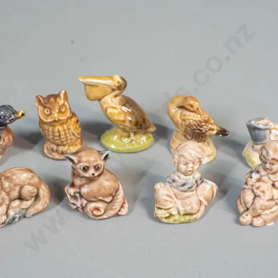 9 assorted Wade whimsies, all marked Wade - ducks, owl, otter, pelican, one duck with small chip in base