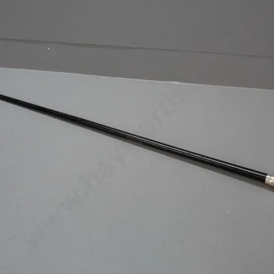 vintage black laquered cane with faceted and engraved sterling silver cap, brass ferrule - some denting to silver L-920