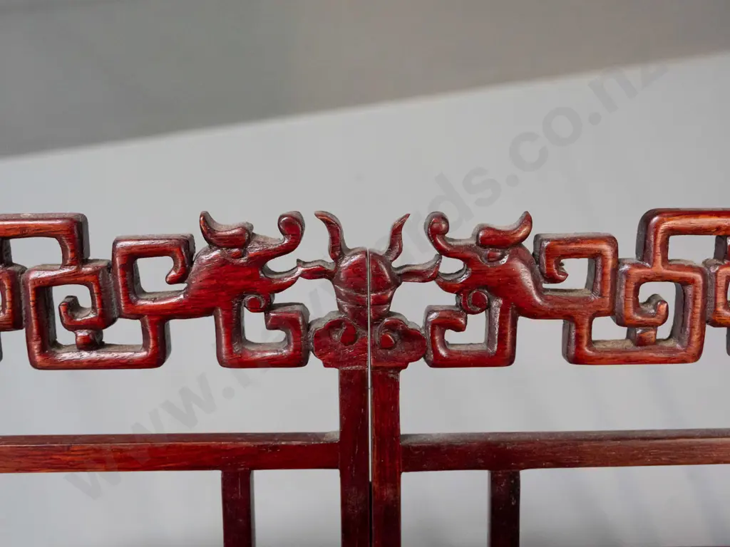 Chinese carved hardwood collapsible fold-out stand or easel with centre hinges, sliding back supports - some repairs in Image 1++