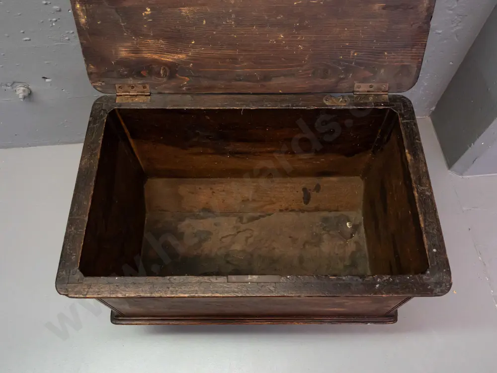 vintage folk art storage / work box on metal casters, repurposed from sewing machine case with added pine lid, original Image 1++