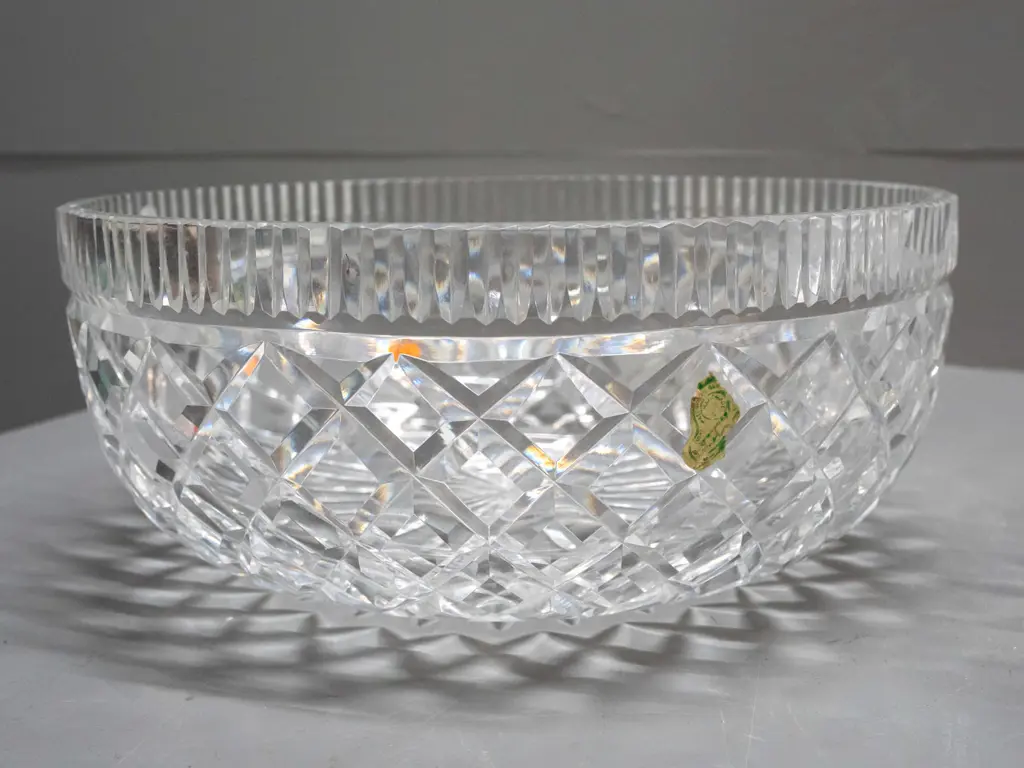 2 Waterford cut crystal bowl with remnant labels - smaller one has tiny chip to rim, larger is H-110 D-250 Image 1++