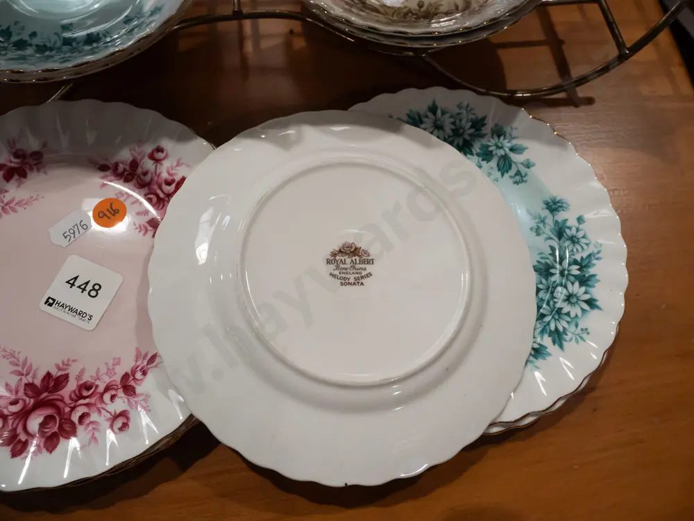 Royal Albert 'Melody' series trios 4x trios, 2x duos w/ wire rack. Wire rack H-230 L-430 Image 1++