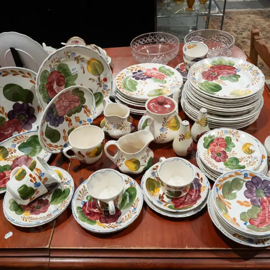 assorted SImspsons Belle Fiore and Crown Lynn Fleurette table ware - including teapot, varying shapes cups & saucers etc
