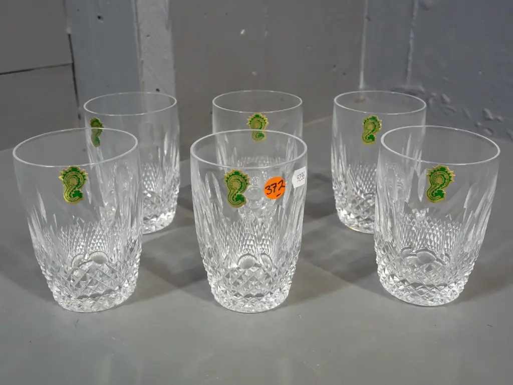 6 Waterford cut crystal tumblers with labels H-110 Image 1++