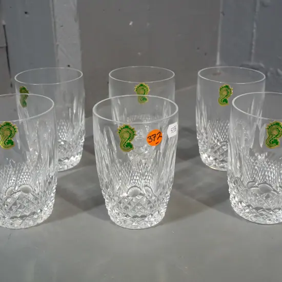 6 Waterford cut crystal tumblers with labels H-110