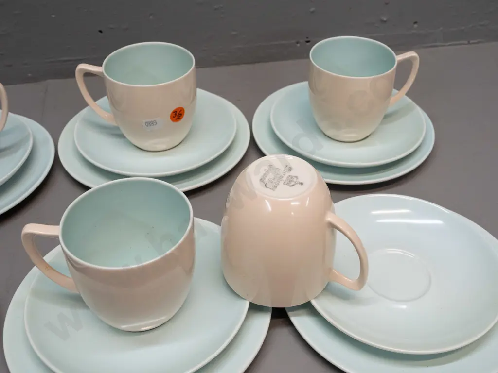 6 Branksome china England trios - duck egg blue and pinkish tones - needs cleaning Image 1++