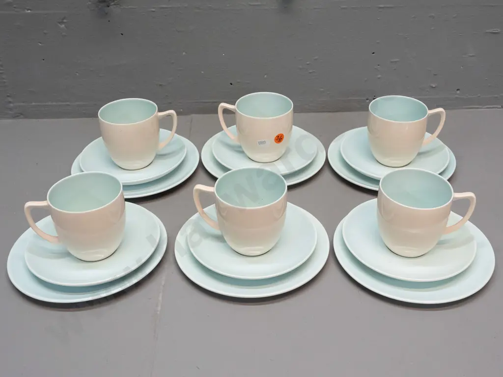 6 Branksome china England trios - duck egg blue and pinkish tones - needs cleaning Image 1++