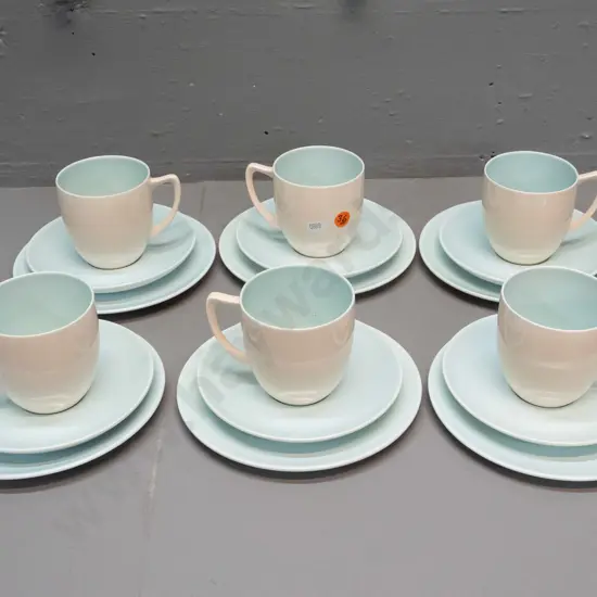 6 Branksome china England trios - duck egg blue and pinkish tones - needs cleaning