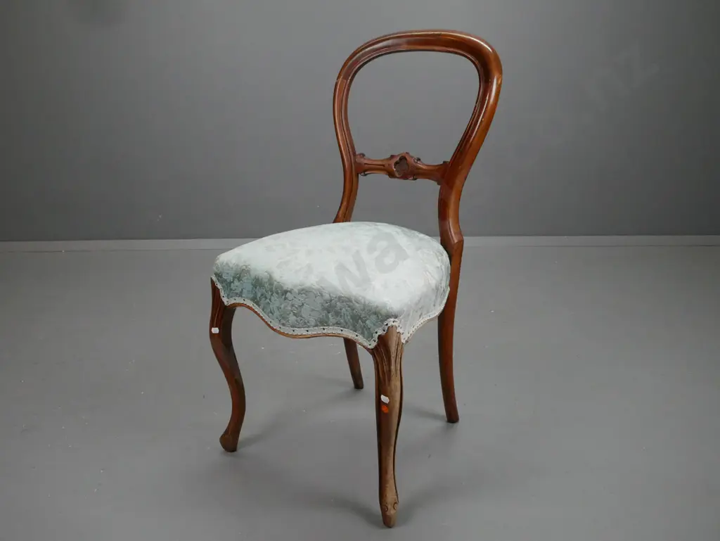 Victorian walnut balloon back chair, cabriole front legs, floral upholstery, fading to Image 1++