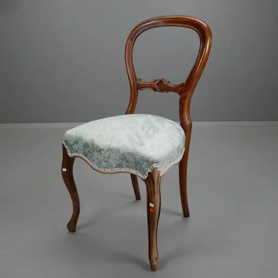 Victorian walnut balloon back chair, cabriole front legs, floral upholstery, fading to