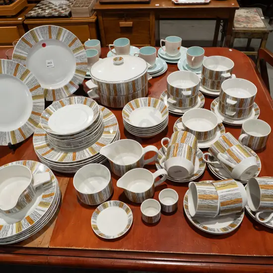 retro Midwinter "Sienna" orange and brown table ware - 2 plates with chips, 1 with repair, some minor scratching and