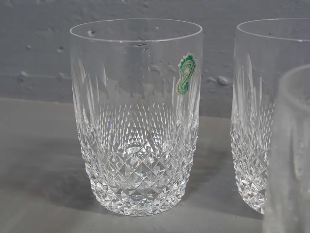 6 Waterford crystal tumblers, 5 with remnant paper labels H-110 Image 1++