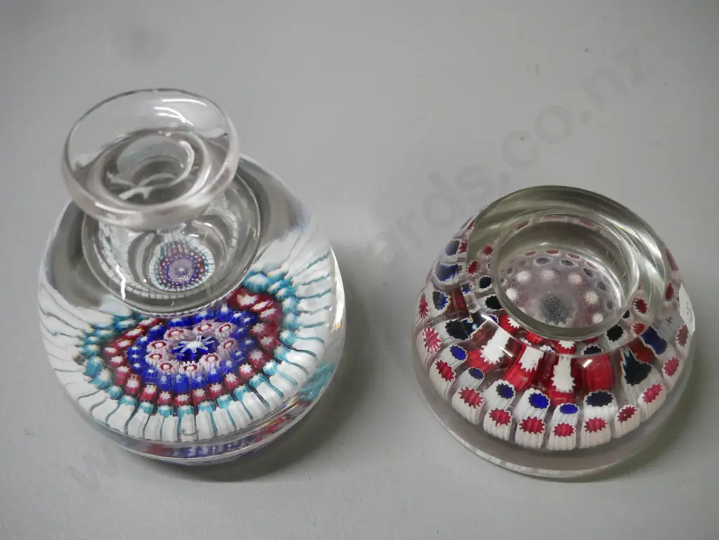 2x heavy art glass paperweights pen holder & ink pottle? Larger H-110 D-90 [some pitting to inside of smaller] Image 1++