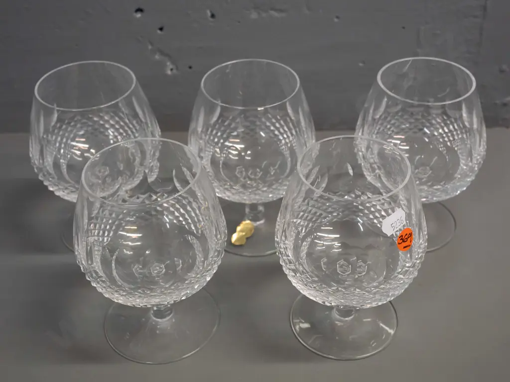 5 Waterford crystal brandy balloons, 2 with paper labels - H-135 Image 1++