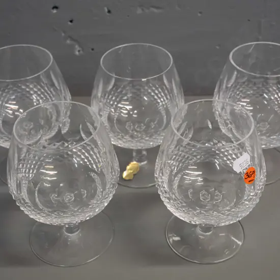 5 Waterford crystal brandy balloons, 2 with paper labels - H-135