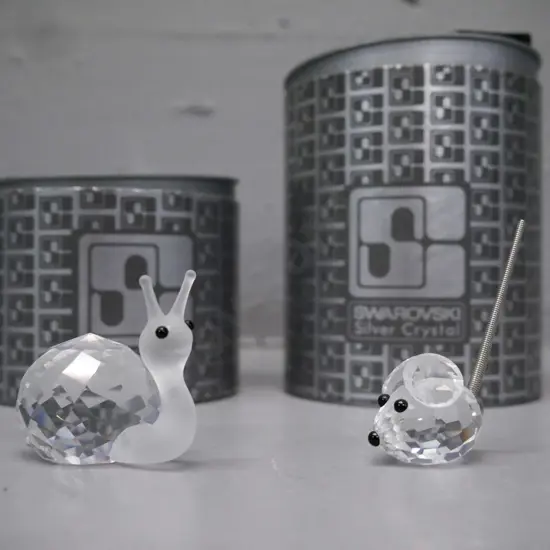 Swarovski 2x miniatures, mouse & snail w/ original packaging. Mouse H-50 to top of tail