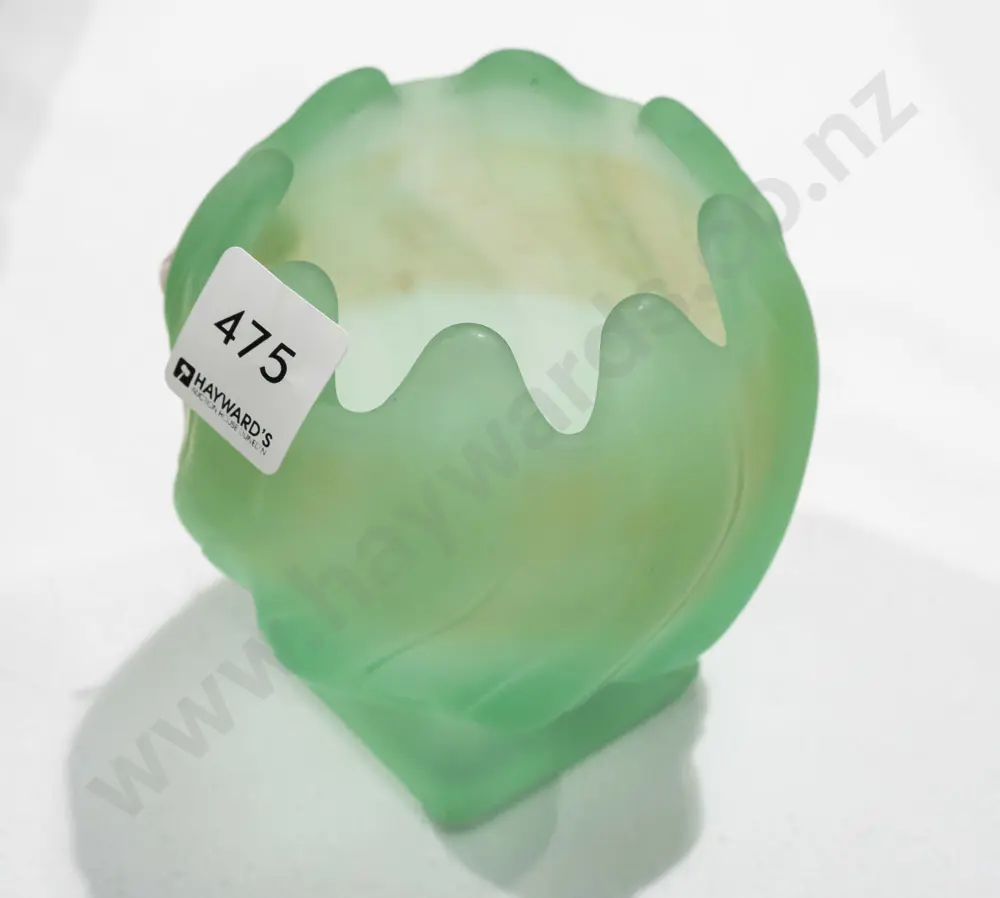 vintage Art Deco green Uranium Glass footed vase H-110 [small shallow chip to base] Image 1++