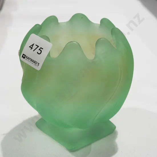 vintage Art Deco green Uranium Glass footed vase H-110 [small shallow chip to base]