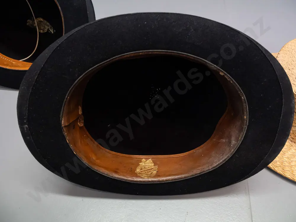 4 vintage gent's hats - British makes - Cravenette, J. Moore and Sons London, etc - wear and some missing trim - straw Image 1++