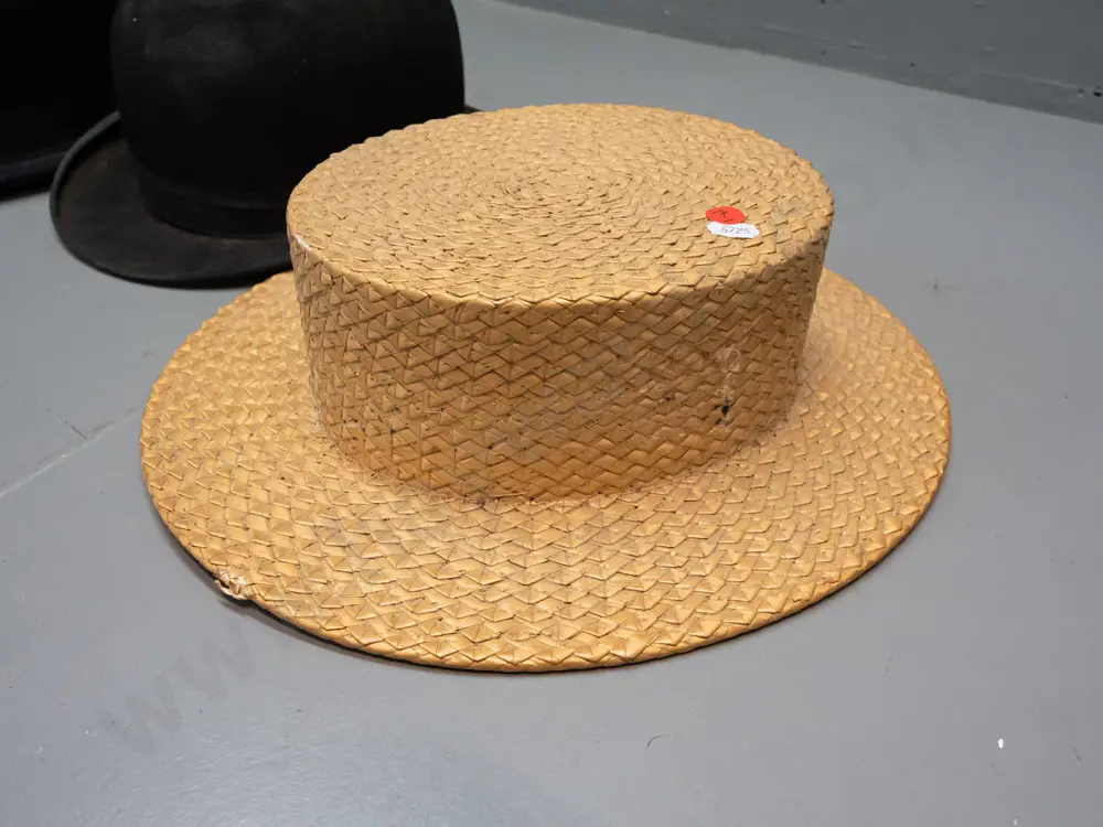 4 vintage gent's hats - British makes - Cravenette, J. Moore and Sons London, etc - wear and some missing trim - straw Image 1++