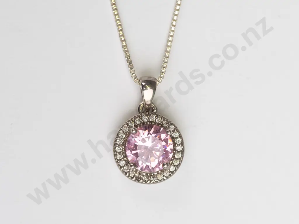 silver pink stone necklace chain stamped 925 Image 1++