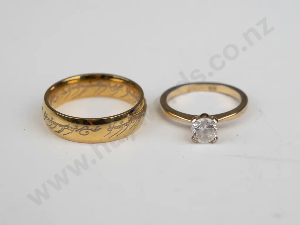 wedding band ring size U with engraving no mark & cz ring stamped 925 size N Image 1++