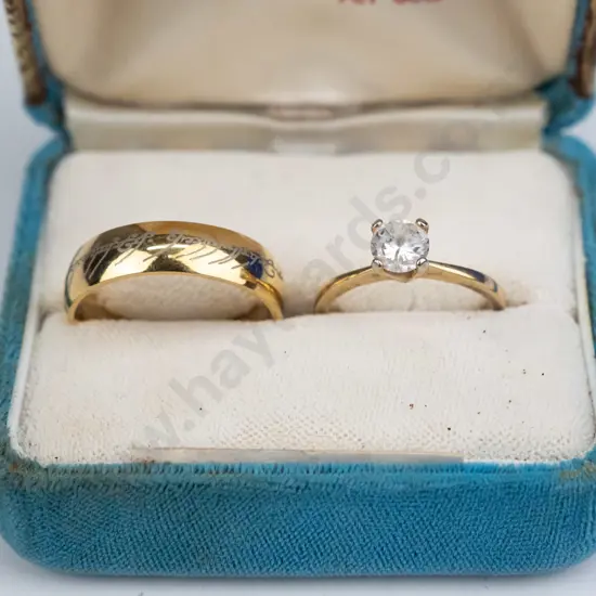 wedding band ring size U with engraving no mark & cz ring stamped 925 size N