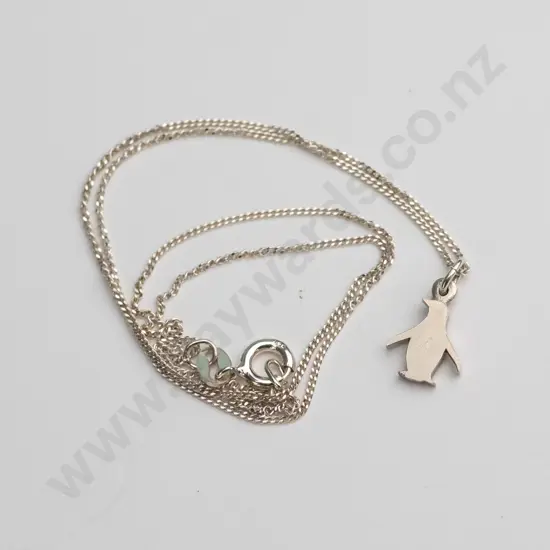 silver penguin necklace chain stamped 925