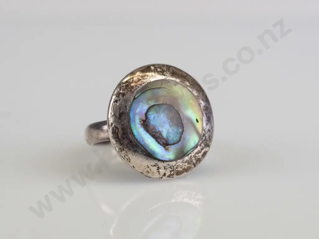 silver ring with paua shell stamped 925 size O/P Image 1++