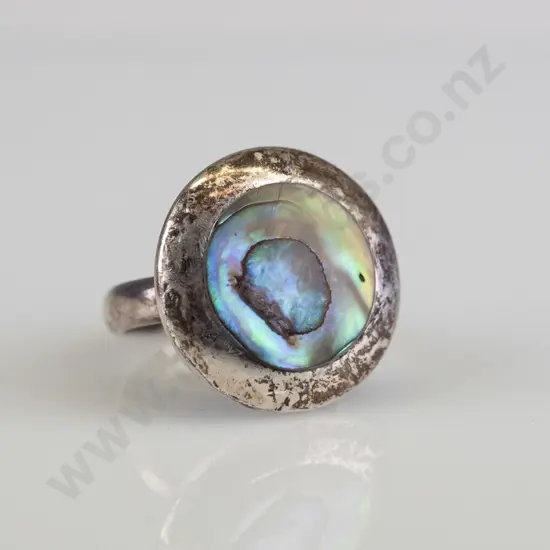 silver ring with paua shell stamped 925 size O/P