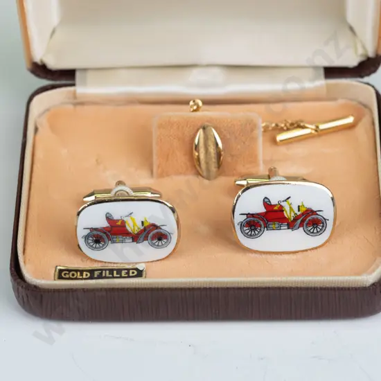 pair of gold filled cufflinks & lapel pin
