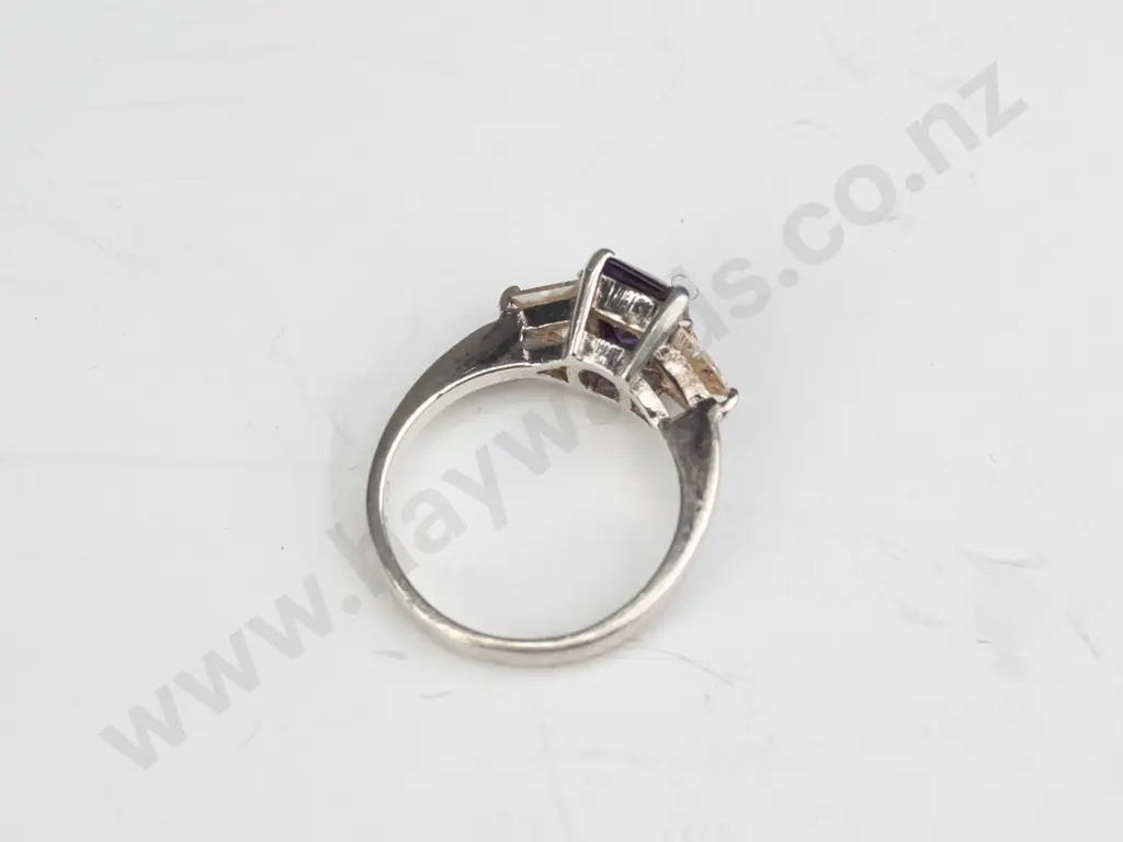 silver amlethyst & cz ring stamped 925 size N Image 1++