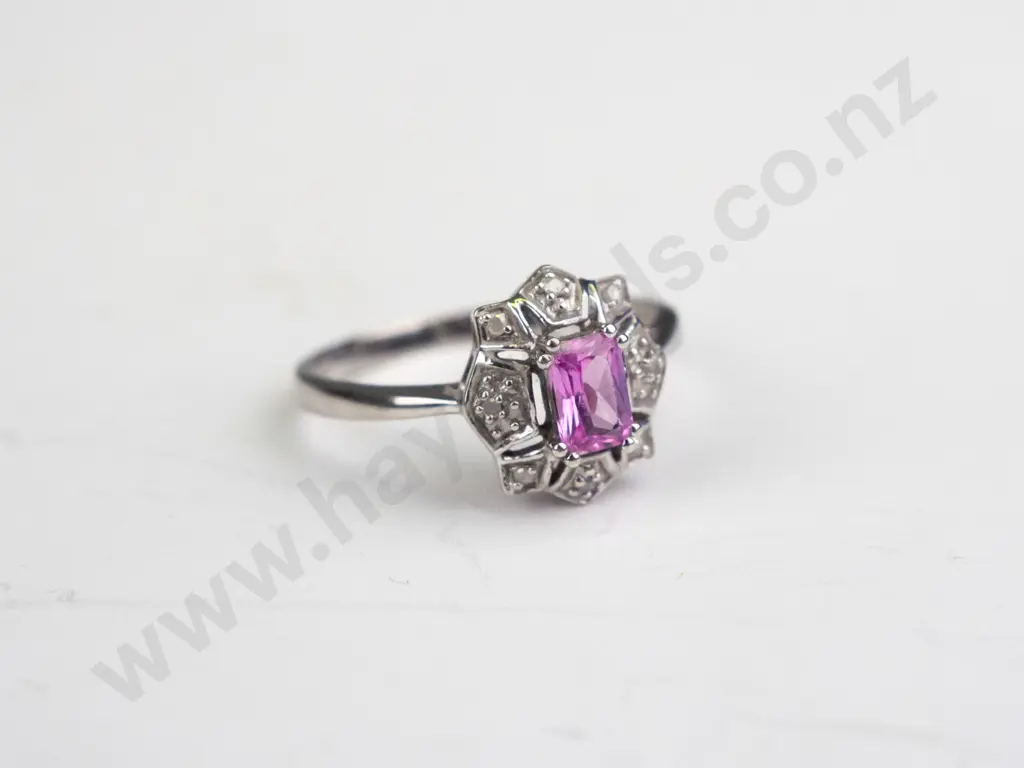 silver pink & cz ring stamped 925 size S Image 1++