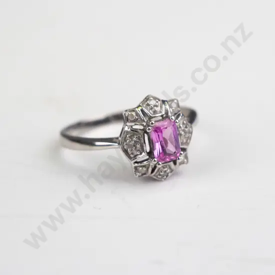 silver pink & cz ring stamped 925 size S