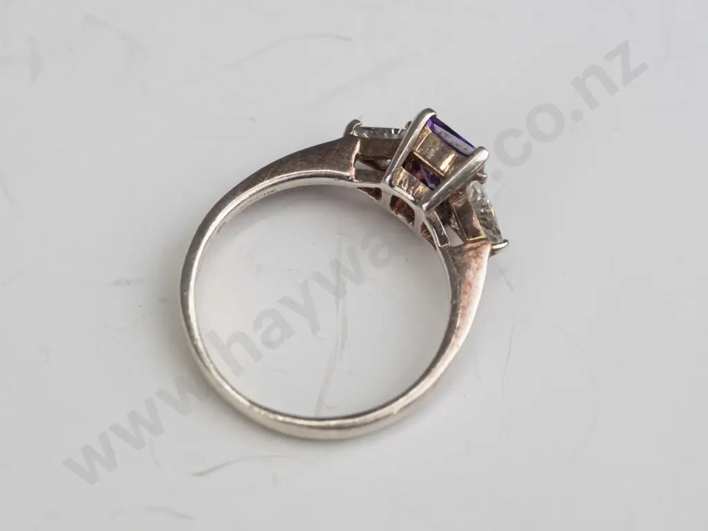 amethyst & cz dress ring stamped 925 size T Image 1++