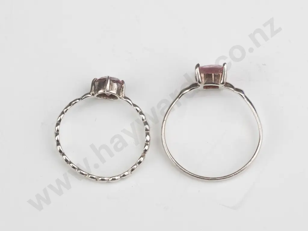 2 silver pink stone rings both stamped 925 Round size M Squared size R Image 1++