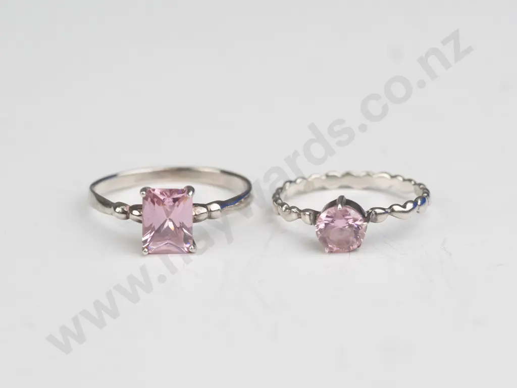 2 silver pink stone rings both stamped 925 Round size M Squared size R Image 1++