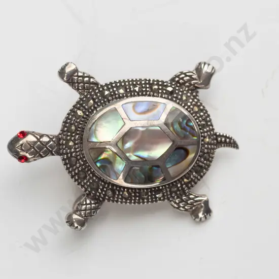 paua shell turtle brooch stamped 925