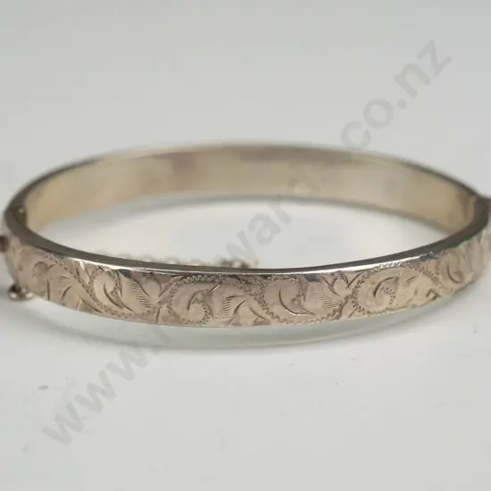 silver childs bangle with safety chain stamped stg sil