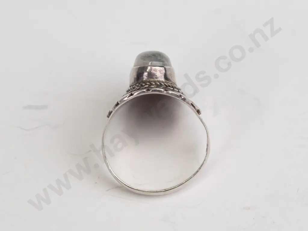 silver ring with milky stone stamped 925 size N/O Image 1++