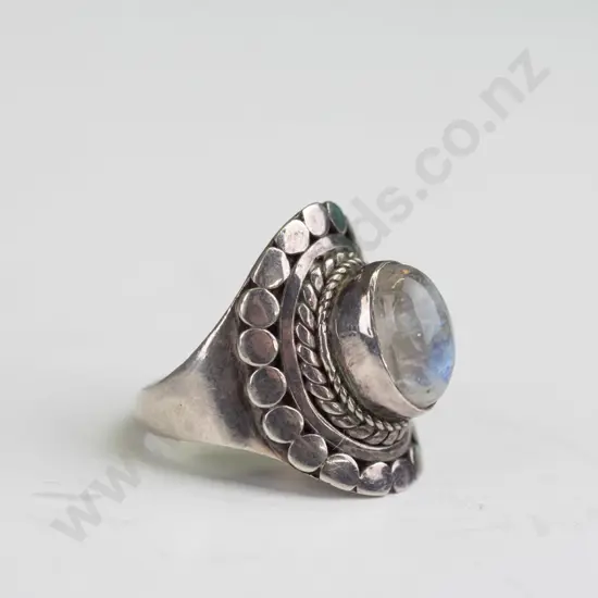 silver ring with milky stone stamped 925 size N/O