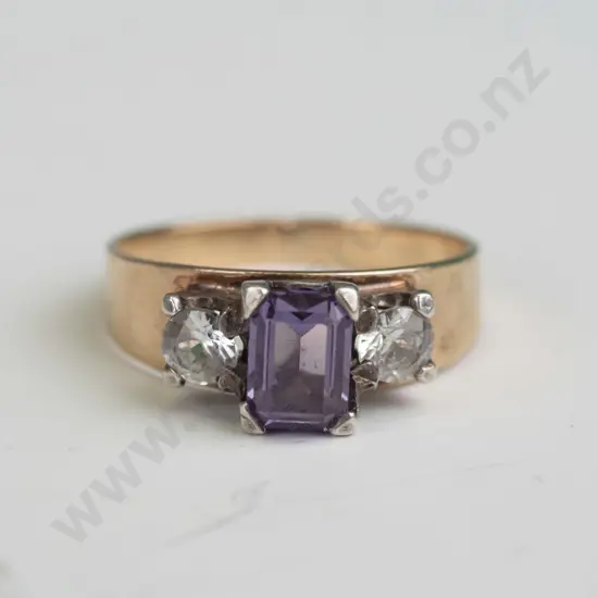 9ct amethyst & cz dress ring 3.25gm size O/P