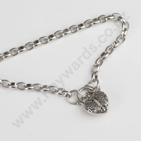 silver bracelet with heart clasp stamped 925