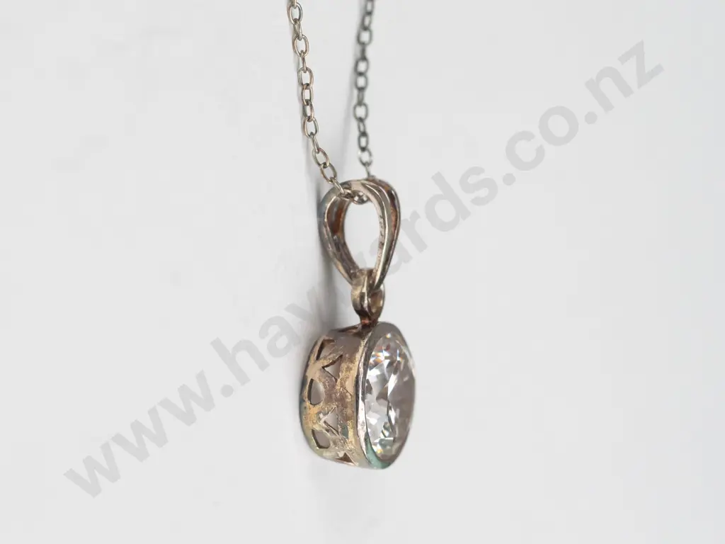 silver cz necklace chain stamped 925 Image 1++
