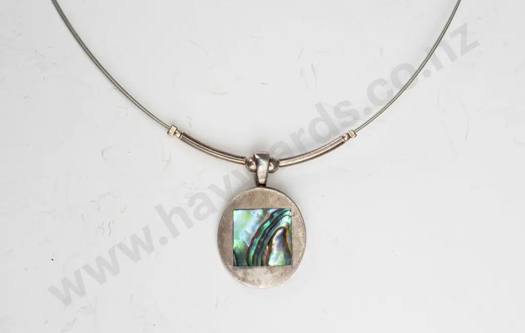 silver paua shell necklace stamped 925 Image 1++