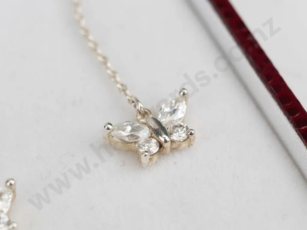 silver chain butterfly cz earrings with stamped 925 Image 1++
