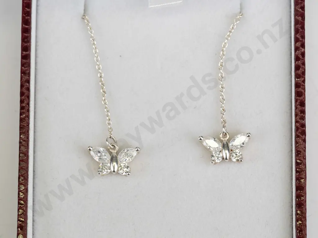 silver chain butterfly cz earrings with stamped 925 Image 1++