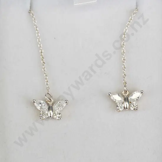 silver chain butterfly cz earrings with stamped 925