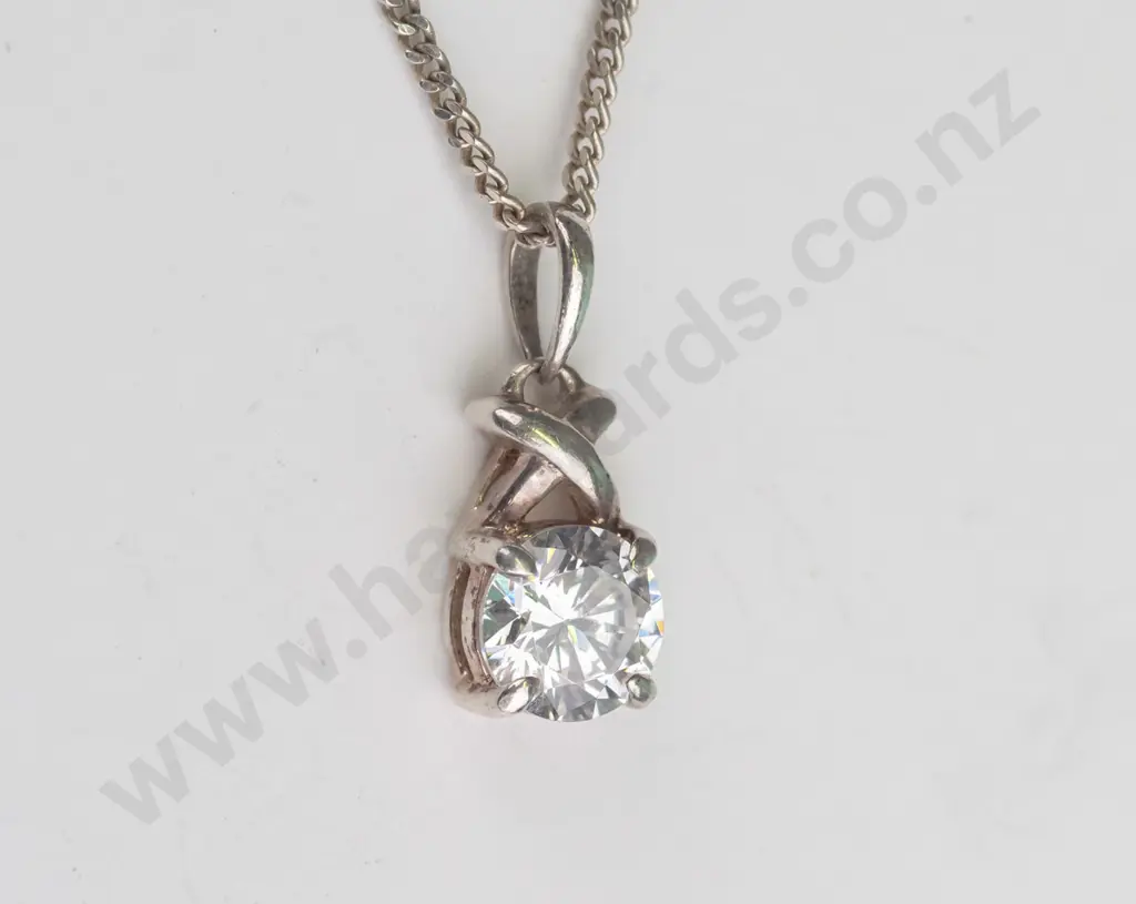 silver cz necklace stamped 925 Image 1++
